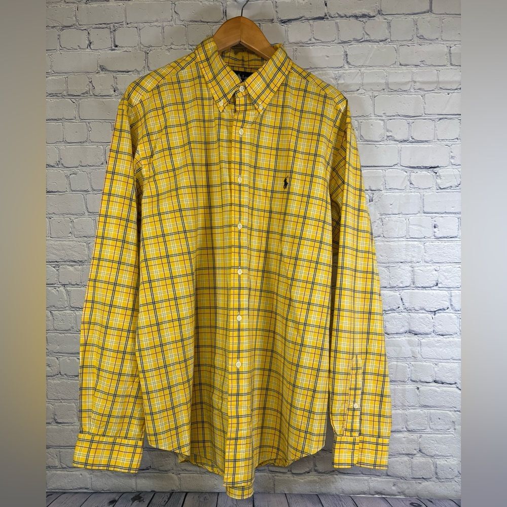 VINTAGE Ralph Lauren Classic Fit Yellow Plaid 90s Preppy Button Down Shirt XL
